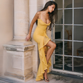 Gelbes Midi-Kleid mit Raffungen für Damen – Elenya