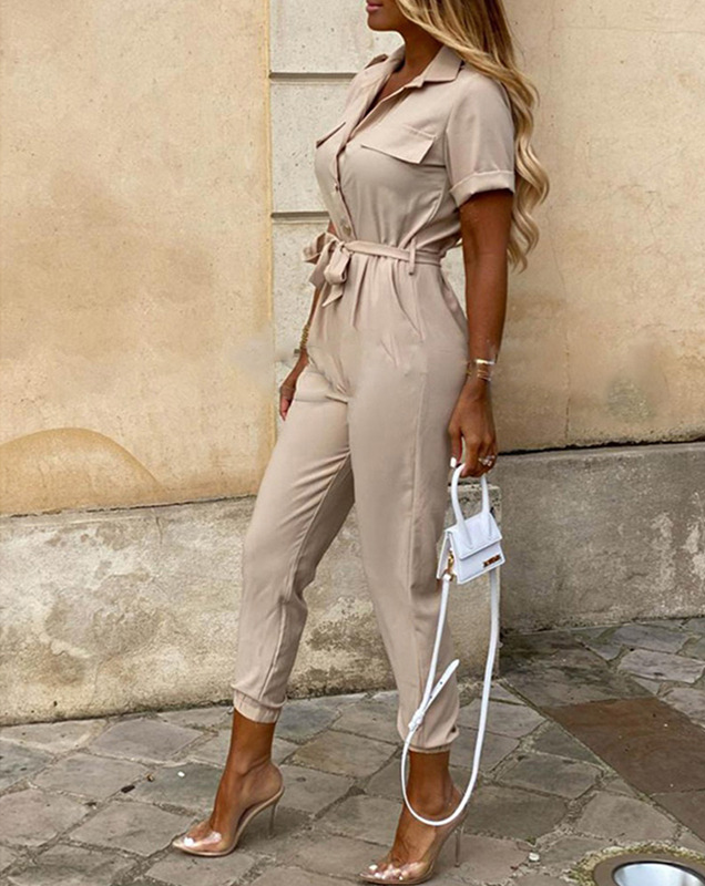 Luftiger Damen-Jumpsuit mit Gürtel und Knöpfen – Sophia
