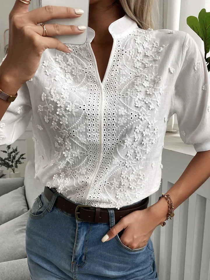 Damen Bluse Klassisch Elegant Blumenstickerei – Anna