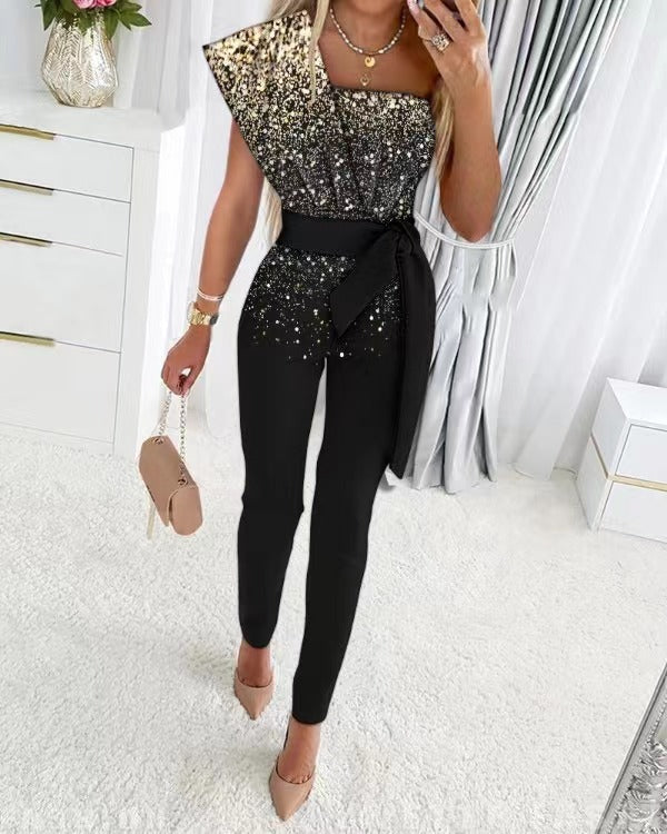 Festlicher One-Shoulder Jumpsuit mit Pailletten für Damen – Lena