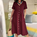 Knopfkleid Damen locker elegant V-Ausschnitt Sommer – Selina