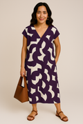Sommerkleid Damen leicht V-Ausschnitt Muster elegant – Viviana