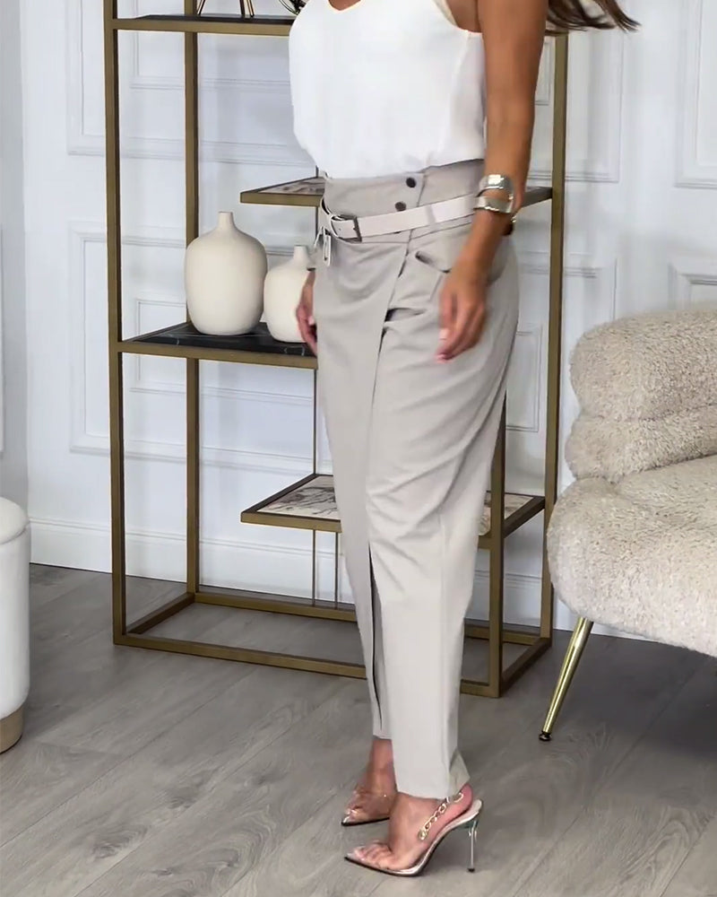 Patchwork-Hose aus Baumwolle mit Gürtel für Damen – Selina