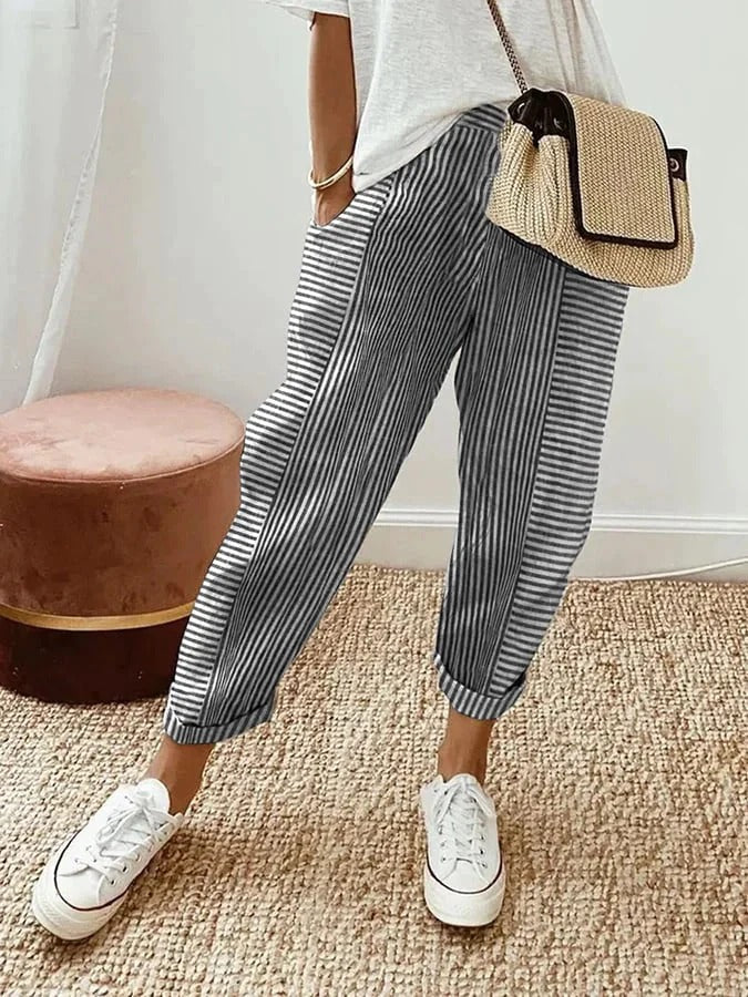 Leinenhose Damen Streifenlook Sommer Alltag – Marlene
