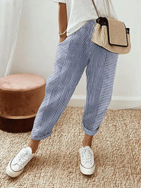 Leinenhose Damen Streifenlook Sommer Alltag – Marlene