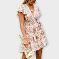 Boho Sommerkleid Damen mit Blumenprint und Gürtel – Amina