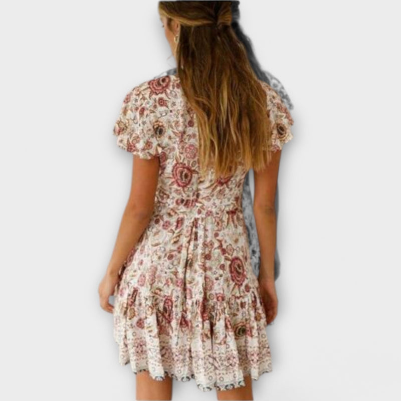 Boho Kleid Damen Blumen Sommer Tailliert Elegant Luftig – Fioralisa