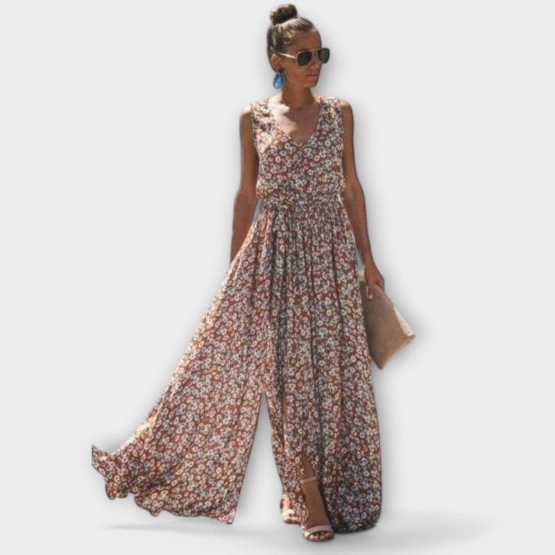 Boho Maxikleid Damen Blumen Sommer Elegant V-Ausschnitt – Floranisa