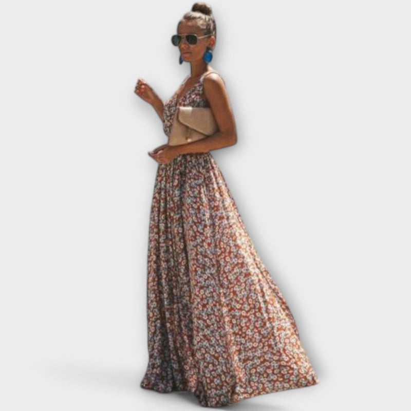 Boho Maxikleid Damen Blumen Sommer Elegant V-Ausschnitt – Floranisa