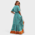 Boho Maxikleid mit Schlitz und Kontrastdetails – Narela
