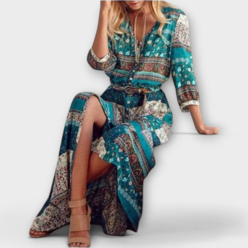 Boho Midi Kleid mit Print für warme Tage – Clara