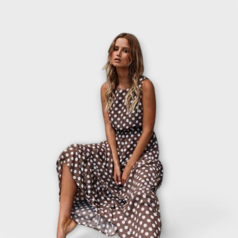 Gepunktetes Boho Midikleid mit Taillenschnitt – Sophia