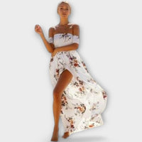 Boho Midikleid Damen Schulterfrei Blumen Sommer Elegant – Elaniva