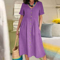 Knopfkleid Damen locker elegant V-Ausschnitt Sommer – Selina