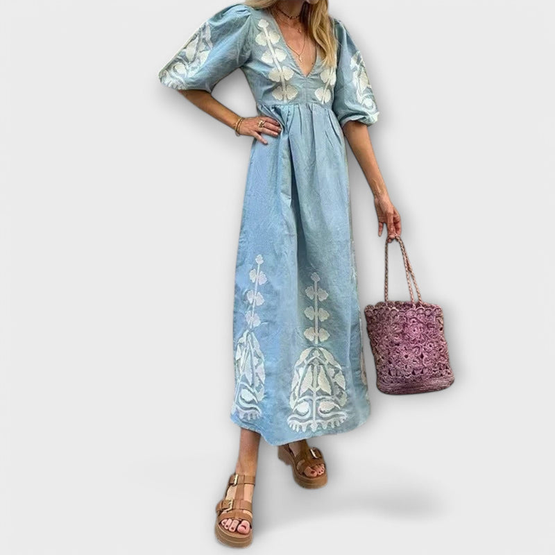 Bedrucktes Kleid Damen Elegant Sommerfigur Komfort Alltag – Elanora
