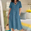 Knopfkleid Damen locker elegant V-Ausschnitt Sommer – Selina