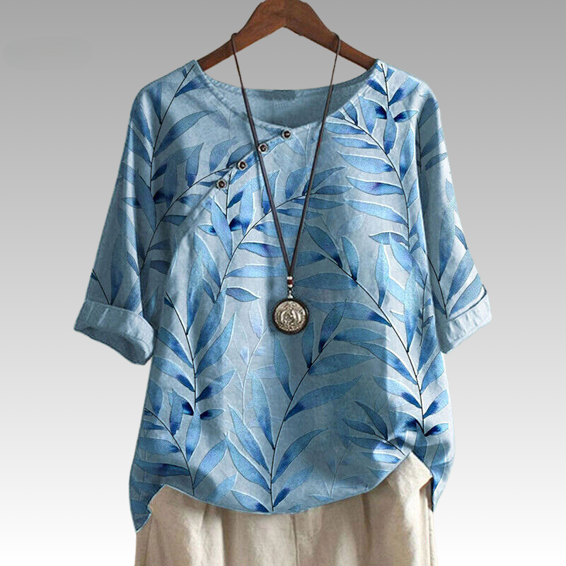 Bluse Damen mit Blattmuster und Knöpfen – Auralie