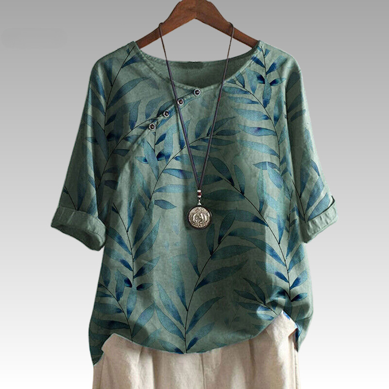Bluse Damen mit Blattmuster und Knöpfen – Auralie