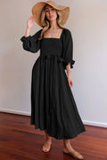 Elegantes Kleid Rüschenärmel Seitenausschnitt Glamour – Eloura