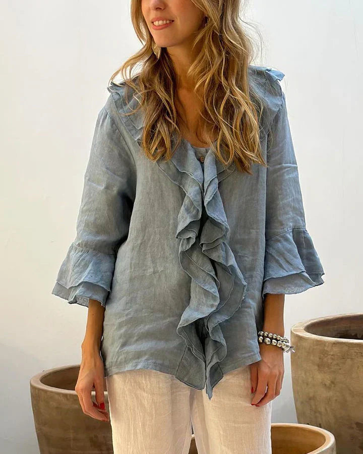 Damen Bluse Elegant Rüschendetails Locker – Mia
