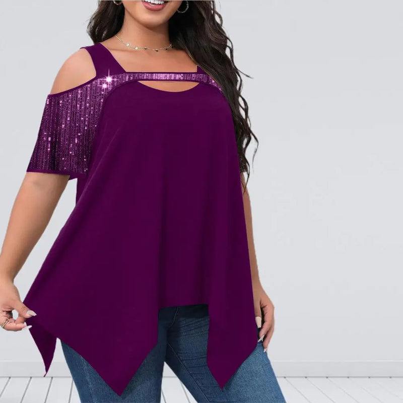 Cold-Shoulder-Sommer-T-Shirt mit asymmetrischem Saum – Mila