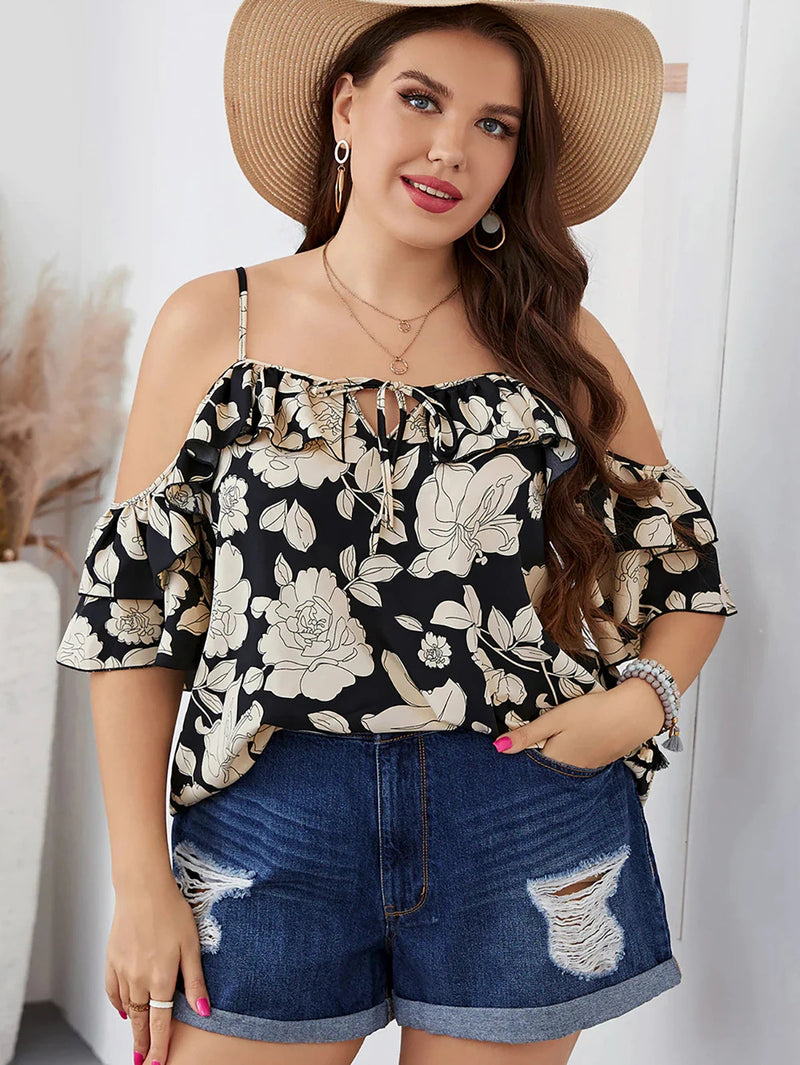 Schulterfreie Bluse mit Blumenmuster – Sofia