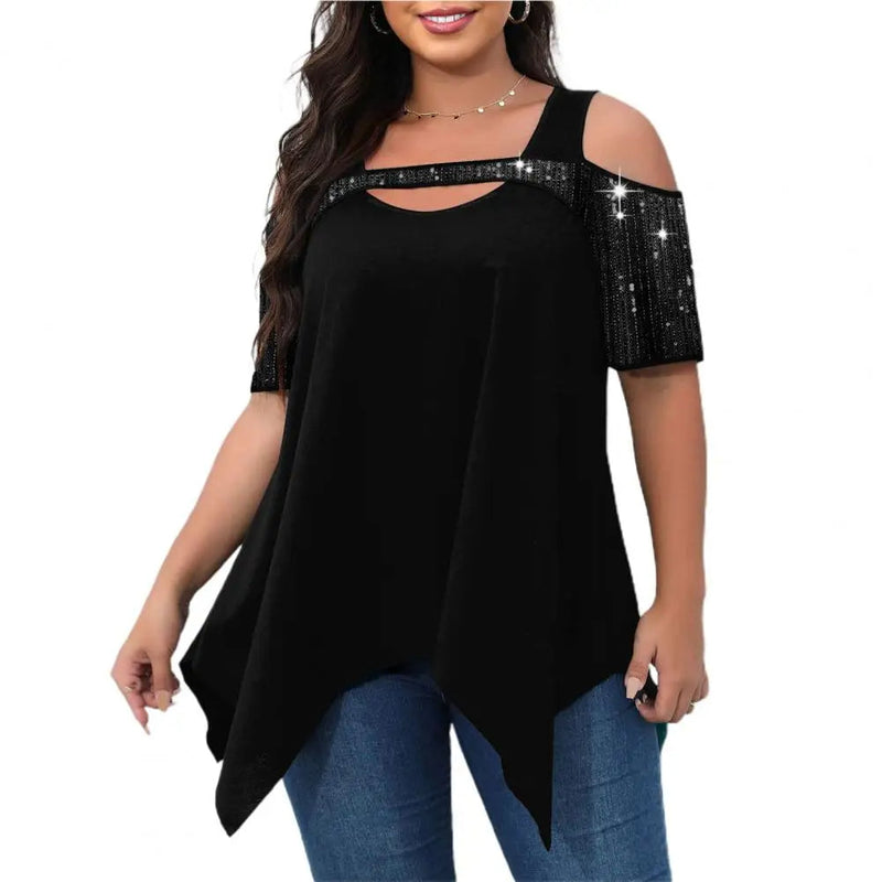 Cold-Shoulder-Sommer-T-Shirt mit asymmetrischem Saum – Mila