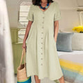 Knopfkleid Damen locker elegant V-Ausschnitt Sommer – Selina