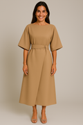 Damen Kleid Lantern Ärmel knielang elegant Gürtel – Elanora