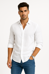 Herren Leinenhemd Langarm Sommer Baumwoll-Mix Freizeit – Nuvoro