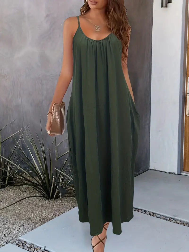 Maxi Sommerkleid mit Trägern und Taschen – Elina
