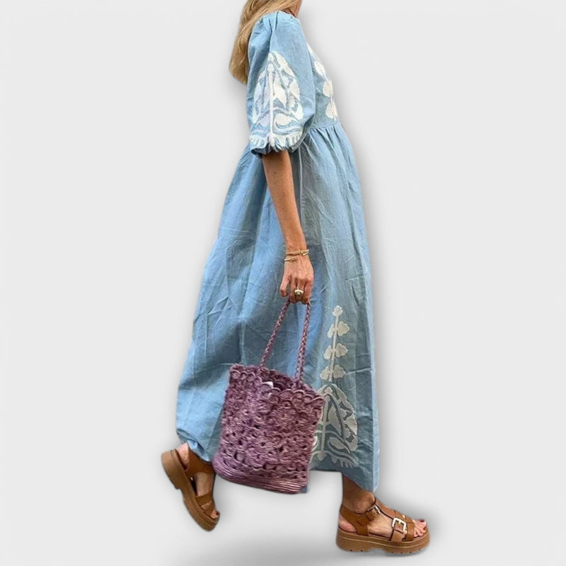 Bedrucktes Kleid Damen Elegant Sommerfigur Komfort Alltag – Elanora