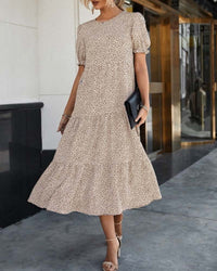 Damen Kleid A-Linie Elegant Midi Puffärmel – Meresia