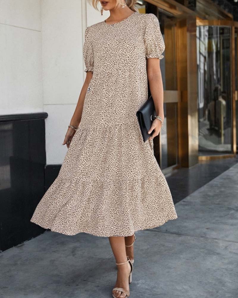Damen Kleid A-Linie Elegant Midi Puffärmel – Meresia