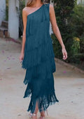Ein-Schulter Abendkleid mit Fransen Damen – Calenya