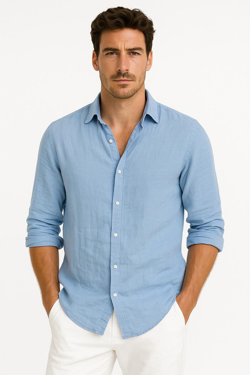 Herren Leinenhemd Langarm Sommer Baumwoll-Mix Freizeit – Nuvoro