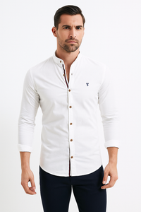 Herren Baumwollhemd Langarm mit Stehkragen & Eleganter Stickerei – Nelvion