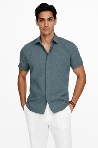 Herren Leinen-Baumwoll-Sommerhemd Kurzarm Elegant – Renavo