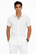 Herren Leinen-Baumwoll-Sommerhemd Kurzarm Elegant – Renavo