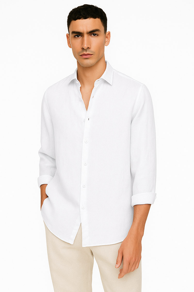 Herren Leinenhemd Langarm Sommer Revers Elegant – Sorvani