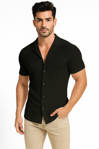 Herren Kurzarm-Sommerhemd Weiß Strick Elegant – Matteo