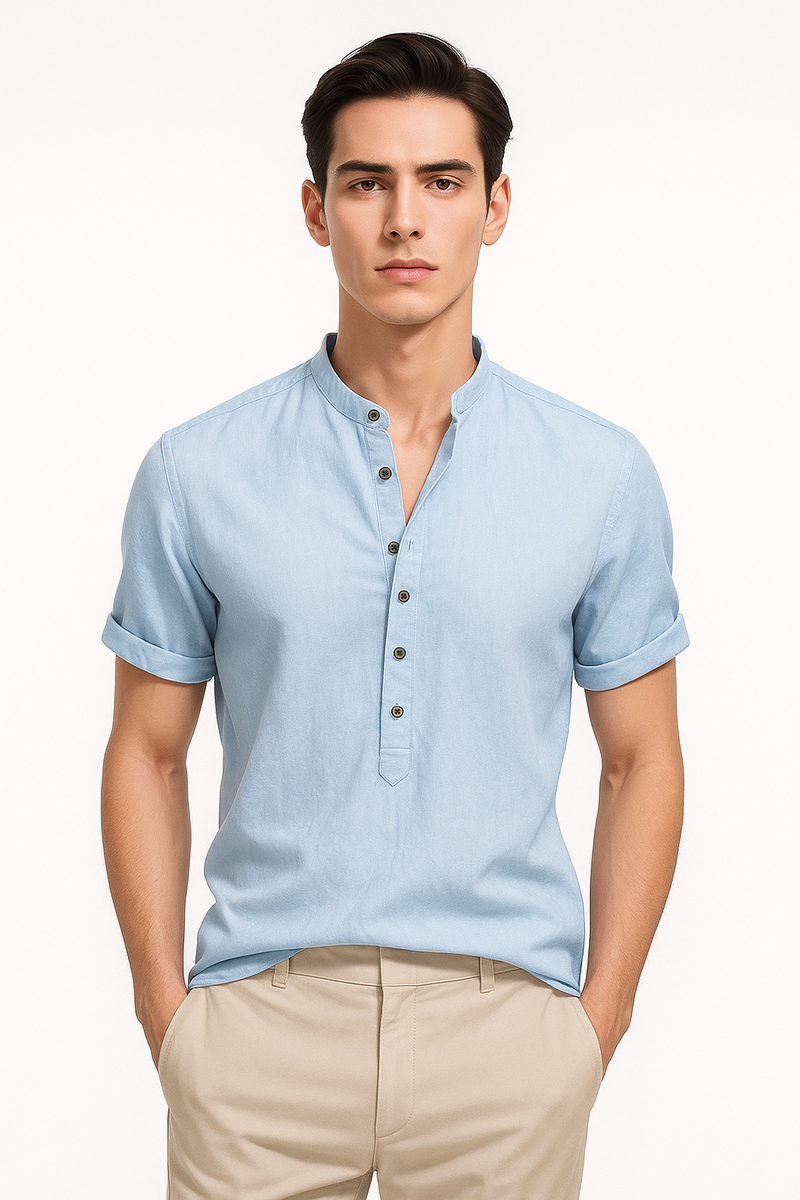 Herren Kurzarm-Leinenhemd mit Knopfleiste – Sommer-Look von Virello