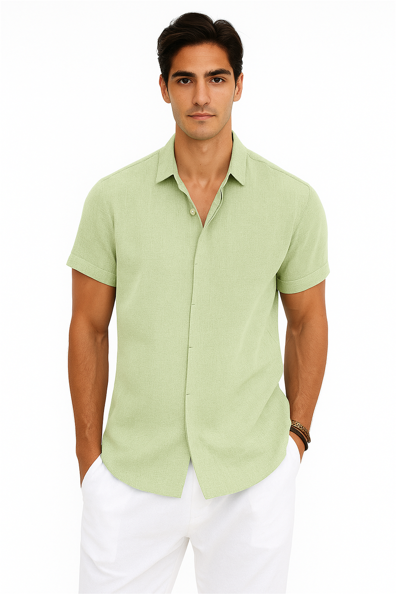 Herren Leinen-Baumwoll-Sommerhemd Kurzarm Elegant – Renavo