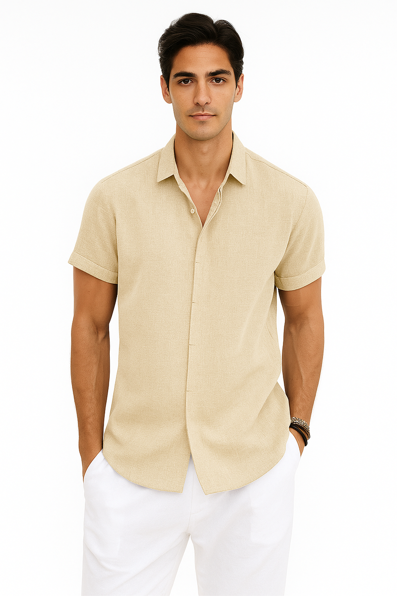 Herren Leinen-Baumwoll-Sommerhemd Kurzarm Elegant – Renavo