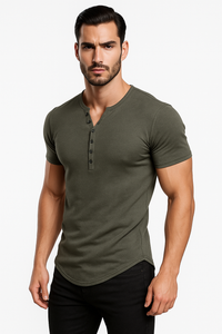 Henley Shirt Herren Kurzarm Bequem Freizeit – Marino