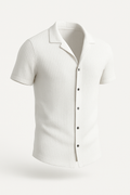Herren Kurzarm-Sommerhemd Weiß Strick Elegant – Matteo