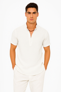 Sommer-Herren-Leinenhemd mit Henley-Kragen – Rovenzo
