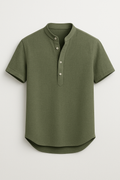 Sommer-Herren-Leinenhemd mit Henley-Kragen – Rovenzo