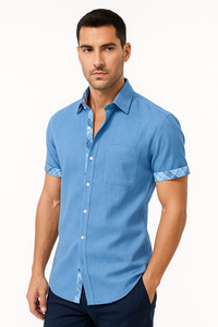 Herren Leinenhemd Sommer Blau Atmungsaktiv – Merivo