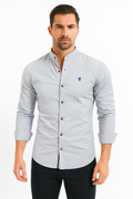 Herren Baumwollhemd Langarm mit Stehkragen & Eleganter Stickerei – Nelvion